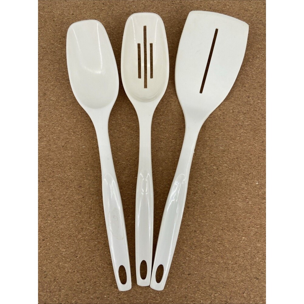 Foley Nylon Cooking Slotted Spoon Spatula Turner Serving Ivory Vintage Set of 3